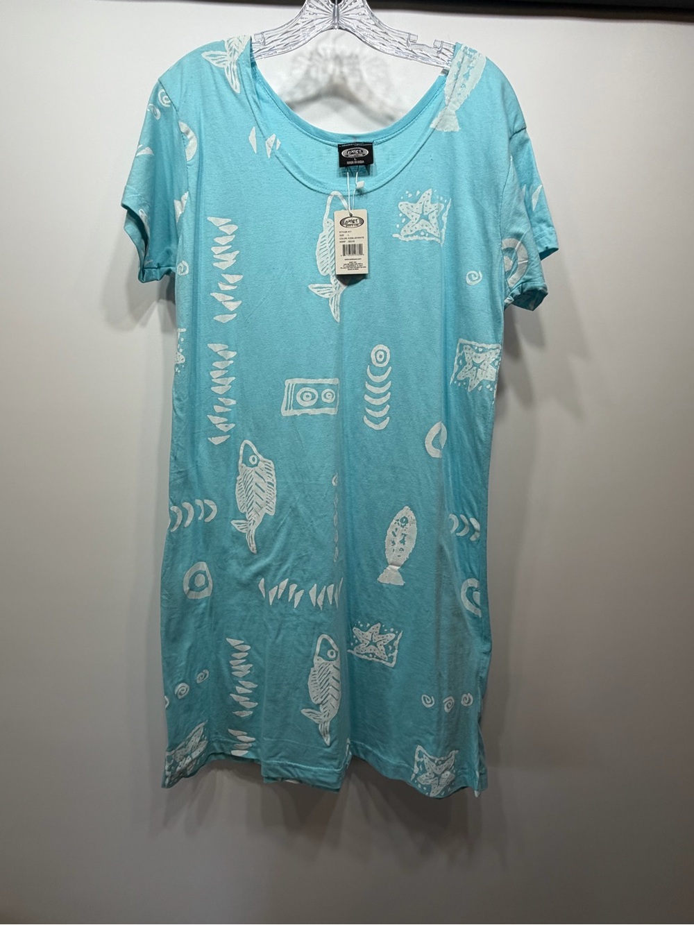 Exist Sportsline Teal Fish Print Cotton Dress NWT Size Large